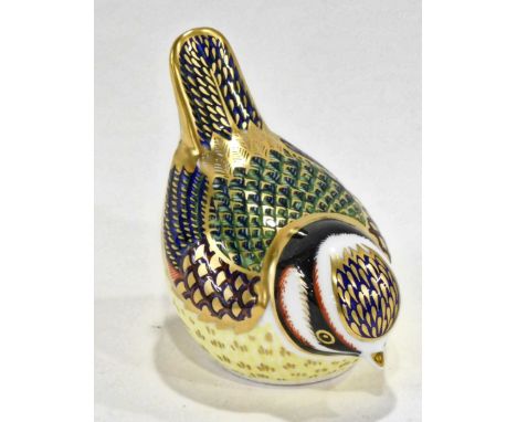 A Royal Crown Derby porcelain Blue Tit paperweight, printed marks in red and gold button to underside, 7.5cm high.  (boxed) 