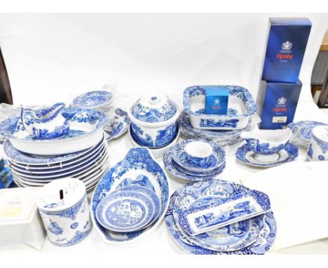 Various Copeland Spode Italian pattern blue and white dinner ware, horsderves dish, lidded souffle dish, 24cm wide, bowl, ope