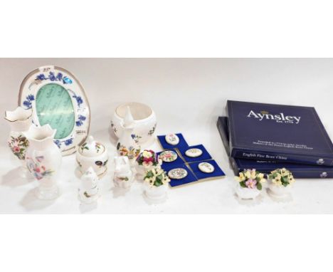 Various Aynsley, to include a 25th Anniversary photograph frame with easel back, 26cm high, a quantity of enamel finish boxes
