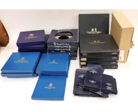 Various Royal Doulton and Arthur Price boxes, a Terrance Conrad white plate card box, various other cutlery boxes, Royal Worc