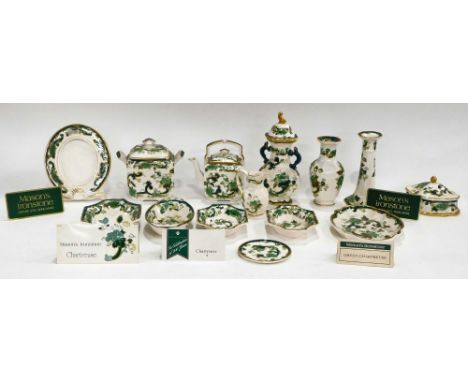Various Mason's Ironstone Chartreuse pattern china, to include photograph frame, 20cm high, kettle, two handled bowl, candles