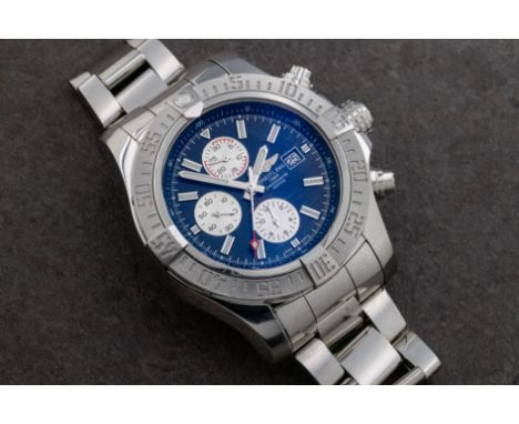 A gentlemans Breitling Super Avenger II chronometer automatic stainless steel wristwatchthe 35mm blue dial with illuminating 