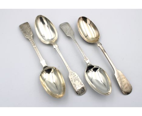 Four silver fiddle pattern dessert spoonsto include one engraved to terminal 'GRAND HAVRE ~ REGATTA ~ 1929 ~ INTER-INSILUAR W