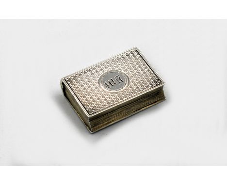 A George III silver book form vinaigretteDaniel Hockley, London, 1809, having engine turned design, inscribed to circular car