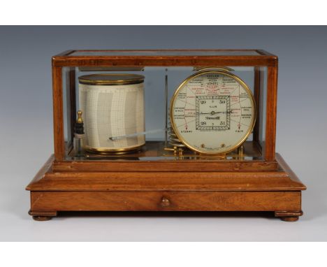 A 1930's drum barograph and aneroid barometer by Short &amp; Mason, Londonthe lift off mahogany case with bevelled glass and 