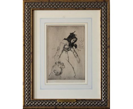 Edmund Blampied RBA, RE(Jersey, 1886-1966)"Jersey Milkmaid", drypoint etching, signed in pencil lower left and in the upper l