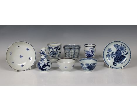 A group of Chinese blue and white porcelaincomprising an 18th century blue and white tea bowl &amp; saucer, 12.5cm. diameter,