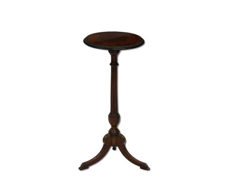 A late 19th century circular side table with a burr walnut top and crossbandingfluted support above three turned out legs, wi
