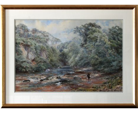 Paul Jacob Naftel (Guernsey, 1817-1891)Fly fishing in a stream, signed and dated 1868, watercolour, 44cm x 67cm