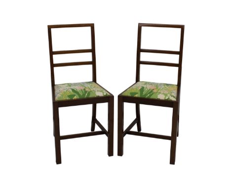with drop in upholstered seats, label 'Heal's Tottenham Court Rd, London', 84.5 cm high (2)
