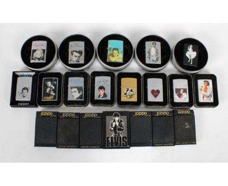 A collection of music related boxed Zippo lighters - To include five Stars of Hollywood seriescomprising of Elvis Presley, Ma