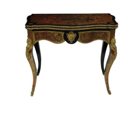 A Louis XV style serpentine Boulle card table (CITES required to export this from Guernsey)mid 19th century, ebonised wood wi