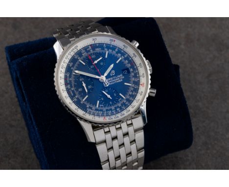 A gentlemans Breitling chronometer Navitimer stainless steel wristwatchthe metallic blue dial with subsidiary dials and date 