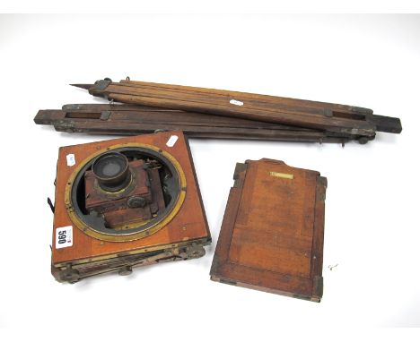 A Time and Inst. Thornton-Pickard Patent Plate Camera, the lens marked Busch's Rapid Symmetrical F.8, the folding mahogany ca