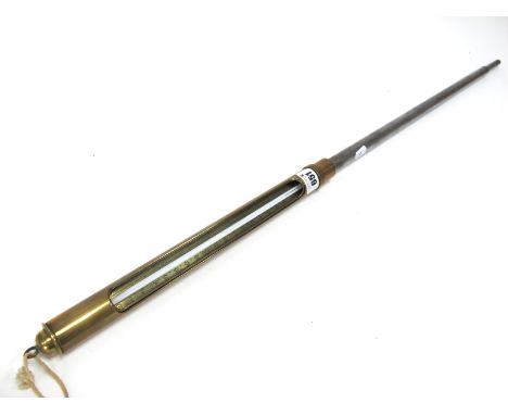 A Late XIX Century Industrial Thermometer, reading 0 - 360 degrees, the steel shaft with brass upper section with sliding cov