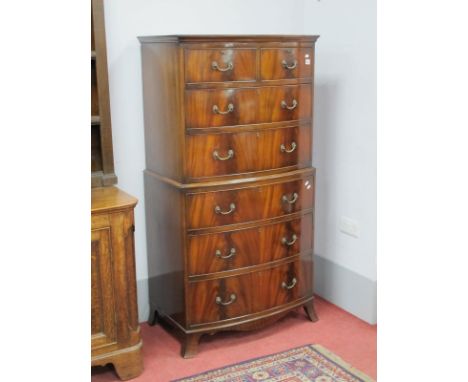 A Walnut Chest on Chest, circa mid XX Century, two small and five long drawers on bracket feet, 81cm wide.
