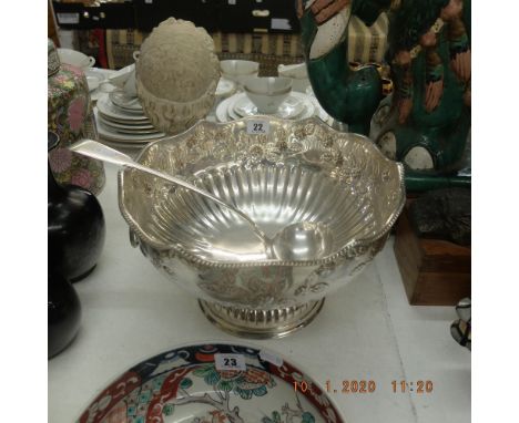 A silver plated punch bowl and ladle