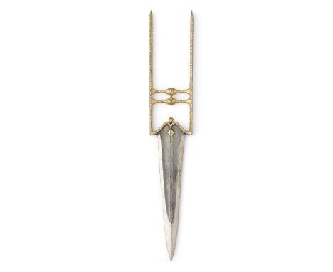 A gold damascened steel 'tears of the wounded' push dagger (katar) India, 18th Centurythe double-edged watered steel blade wi