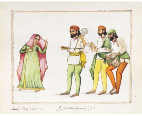 An album of sixty paintings depicting Sikh rulers, monuments in Lahore and elsewhere, and tradespeople, soldiers and entertai