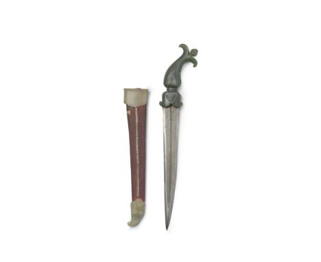 A Mughal jade-hilted steel dagger (khanjar) North India, 18th/ 19th Centurythe double-edged steel blade of slightly curved fo