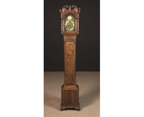 A Fine Quality Chippendale Style Miniature Mahogany Long Case Clock. The case richly carved with scrolls of acanthus, rosette