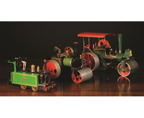 Three Tin Plate Model Steam Engines; A Mamod steam-roller, an 'Old Smokey' Wilesco German made steam roller and a "Bernie" lo