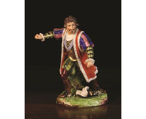 A Rare Derby Figure of Edmund Kean as Richard III by Robert Bloor & Co. Circa 1815. Modelled standing on naturalistic base ag