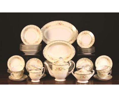 A 20th Century Japanese Swallow China Tea/Dinner Service for eight settings decorated with sprays of flowers and comprising o