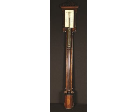 A 19th Century Rosewood Stick Barometer. The fretted pediment above the barometer scale marked Pariser Tommer Londonder Tomme