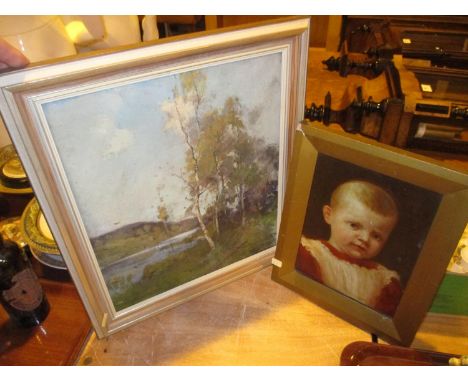 Archibald Kay RSW, Oil on Canvas, Landscape, 35x29cm, along with a Portrait of a Baby 