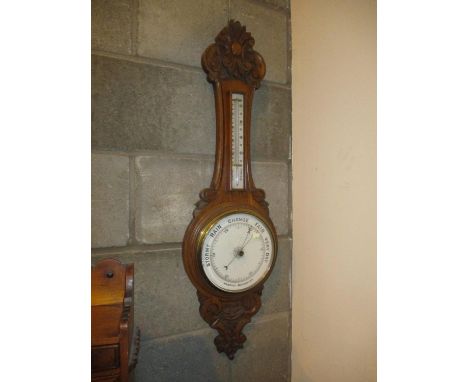 Carved Oak Case Aneroid Barometer 