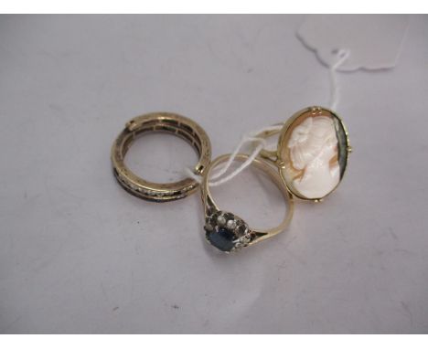 9ct Gold Damaged Cameo Ring and 2 Other Rings 