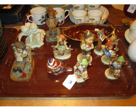 Six Hummel Figures, Royal Crown Derby Bird and Other Items 