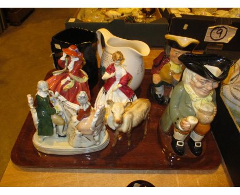 Royal Doulton and Royal Worcester Figures, Beswick Deer, Royal Doulton and Carltonware Character Jugs, 2 Whisky Jugs and a Fi