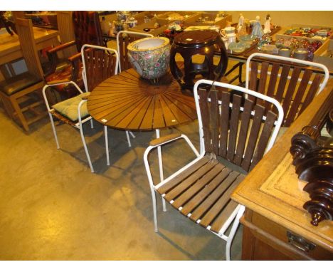 Vintage Metal and Wood Garden Table with 4 Chairs 