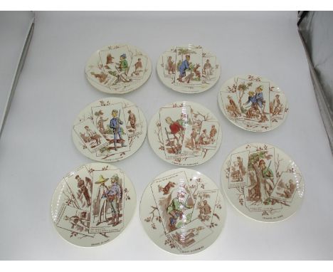 Set of 8 Sarreguemines Hunting Scene Plates 