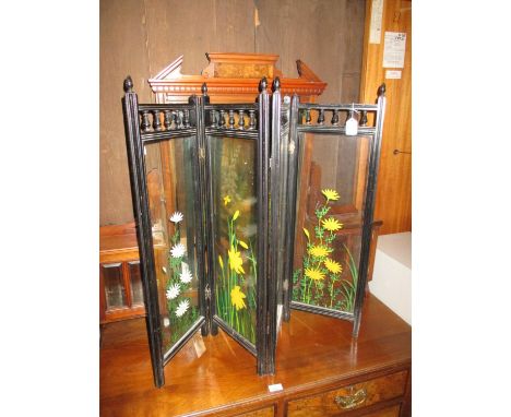 Victorian Painted Glass Fire Screen 