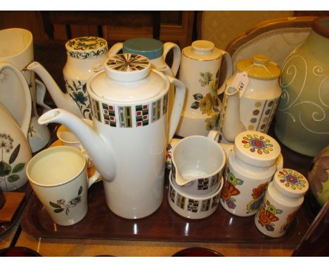 Five Mid 20th Century Coffee Pots, Rolling Pin, Jars etc 