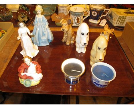 Two Royalty Doulton Figures, Royal Worcester Figure, 4 Sylvac Dogs etc 