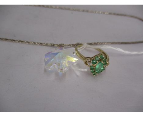 Emerald and Diamond Ring on Yellow Metal, 2.3g, Size P, along with a Necklace and Pendant 