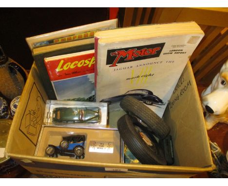 Box with Model Vehicles, Car Magazines etc 