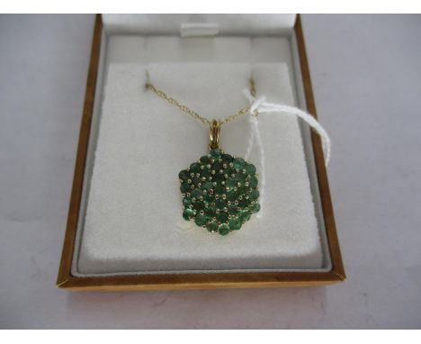 9ct Gold Emerald Large Cluster Pendant with 9ct Gold Chain 