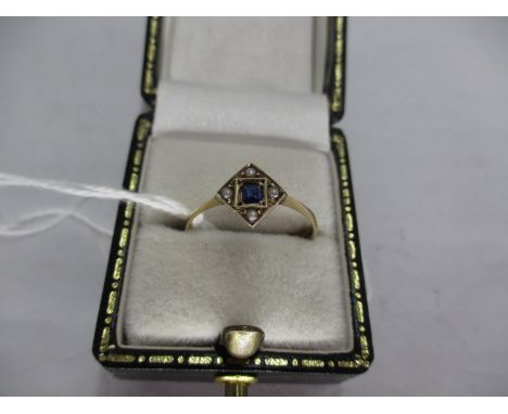 9ct Gold Sapphire and Pearl Art Deco Style Ring 