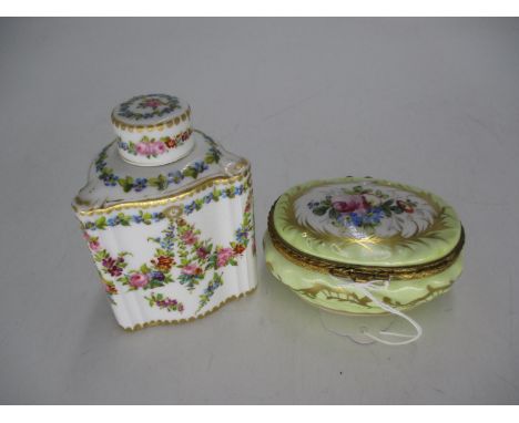 Continental Porcelain Tea Caddy and a French Trinket Box 