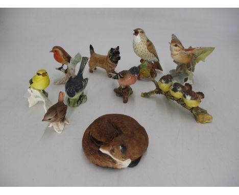 Two Royal Worcester Birds, Capodimonte Bird Group, 3 Goebel Birds, 2 Beswick Birds and Dog and an Aynsley Fox 