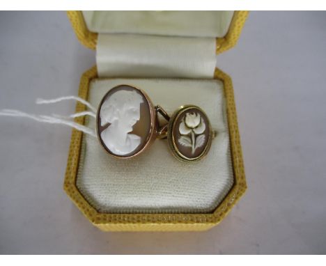 14K and 9ct Gold Cameo Rings, 6g, Size K &amp; Q 