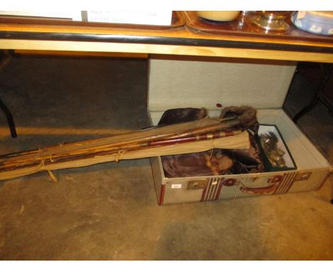 Vintage Suitcase, Fur Coat, Silver Plated Cutlery, Fishing Rods and Hickory Golf Clubs 