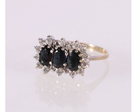 9ct yellow gold sapphire? and diamond cluster dress ring, makers marks G LTD, ring size P, 2.5g 