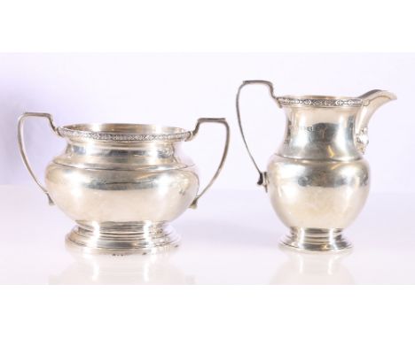 George V Art Deco period silver sugar bowl and cream jug with chased quatrefoil rim by&nbsp;Fenton, Russell &amp; Co Ltd, Bir