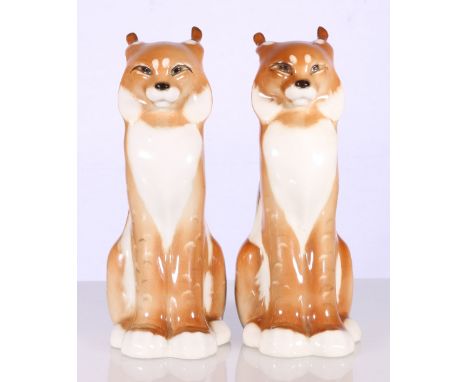 Pair of USSR porcelain lynx model, 21cm tall 